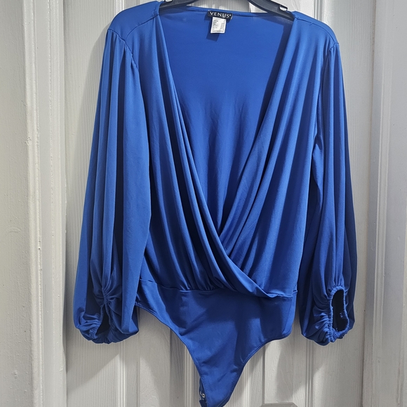 VENUS Tops - VENUS Women's Blue Wrap Top Bodysuit